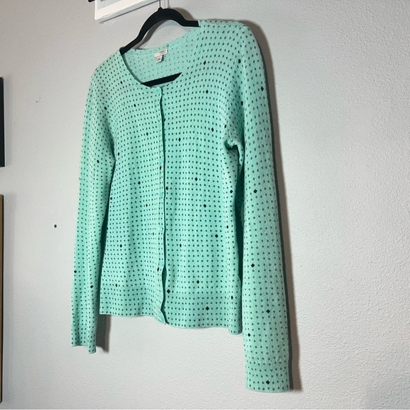 Halogen Mint Green Polka Dot Cashmere Cardigan Sweater Button Up Size Large Flaw - Picture 2 of 11
